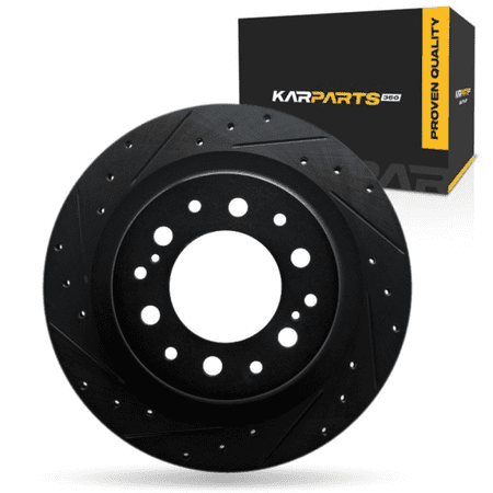 KarParts360 For Toyota Land Cruiser/Tacoma 2024 2025 2026 Brake Rotor Rear, Driver Side | Cast Iron | Drilled And Slotted Style | Black Finish | 97 Millimeters/3.82 Inches Center Hole Diameter