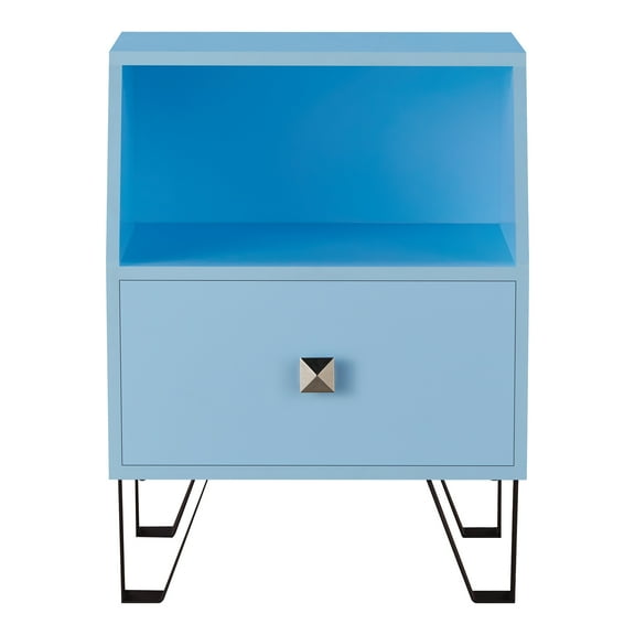 Kara 1-Drawer and 1-Shelf Wood End Table, Sky Blue