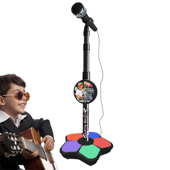 Kara*oke Ma*chine Ka*raoke Mi*crophone with Stand for Little-Singers,Standing Mic for Portable Singing, for Music Sing-along,Flashing Stage Light Base