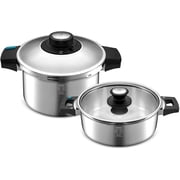 Karaca Quick & Safe 2-Piece Stainless Steel Pressure Cooker Set, 4L+6L, Induction Multi Cooker Pot, 2 Cooking Programs, Dishwasher Safe, All Hob Types, Silver Small & Large