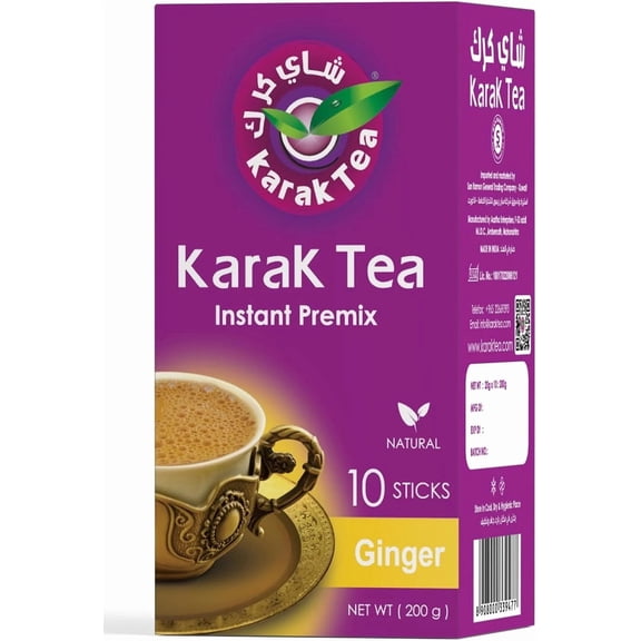 Karak Tea Instant Tea Mix 10 Count (200g Total) Ginger Flavor for Authentic Taste & Quick Convenience, Daily Refreshment