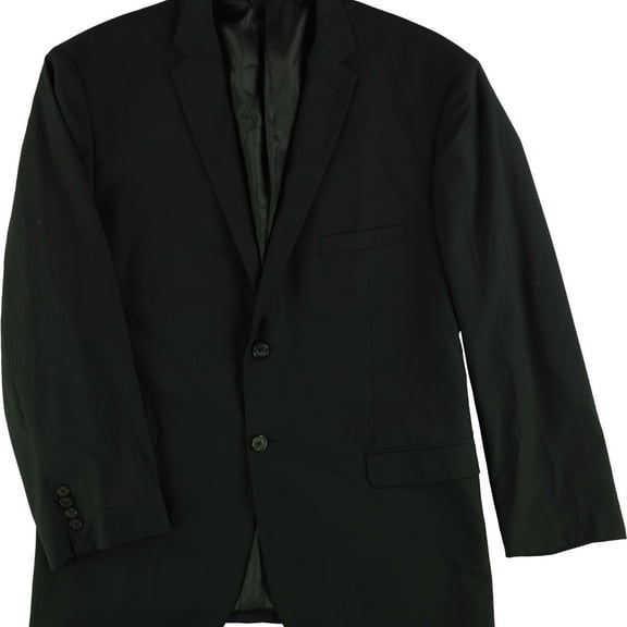 Karako Mens Solid Two Button Blazer Jacket, Black, 48 Regular