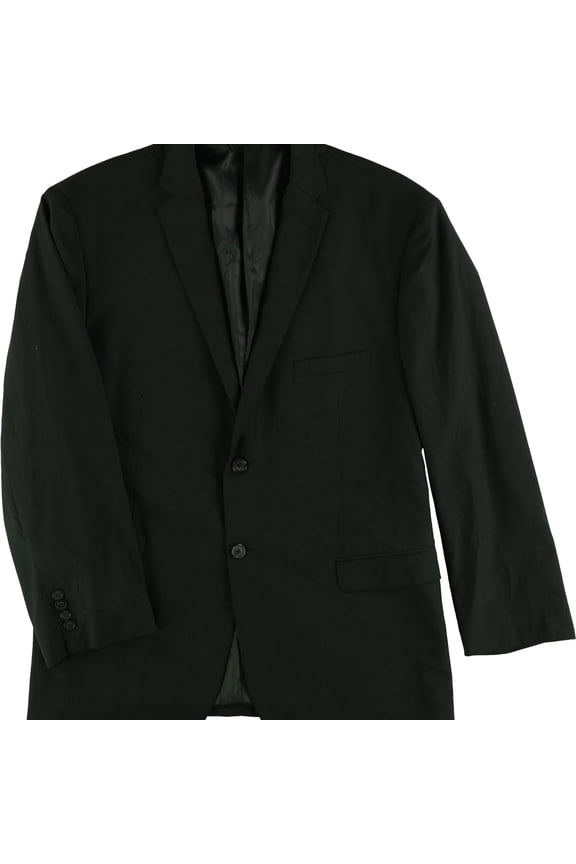 Mens Solid Two Button Blazer Jacket, Black, 48 Regular