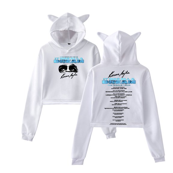 Karan Aujla 2024 Tour Merch Pullover Female Cat Ears Hoodie Long Sleeve Top Women's Clothes
