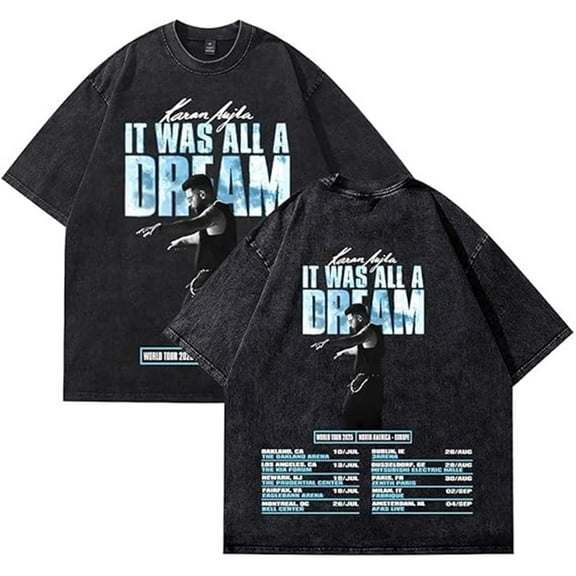 Karan Aujla 2025 It Was All A Dream World Tour Washed T-shirt Unisex Trendy Fashion Short Sleeve
