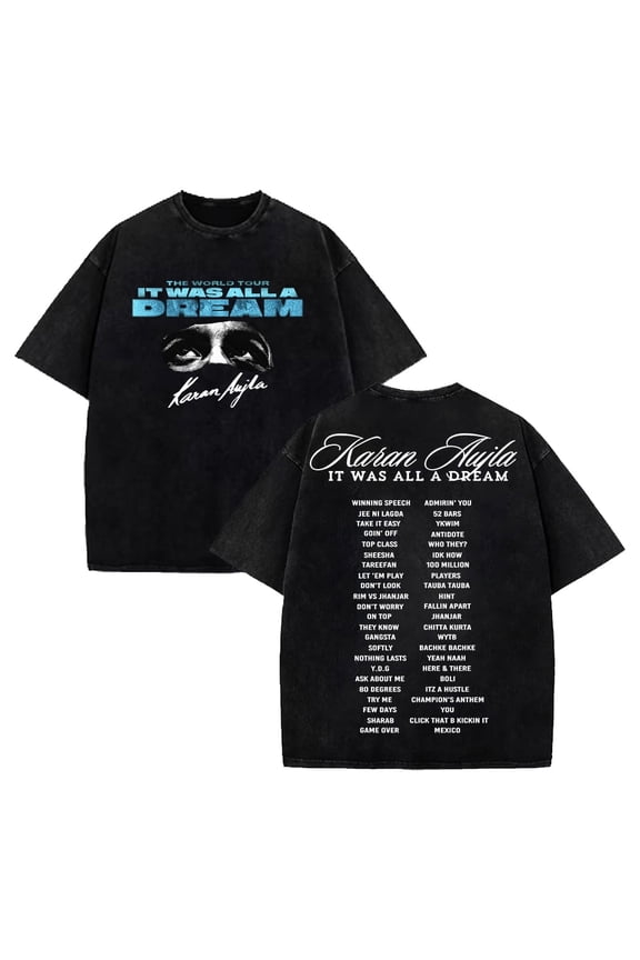 Karan Aujla It Was All A Dream Merch T-Shirt Vintage Wash Tee Women Men Short Sleeve Casual Crewneck Fashion Tee