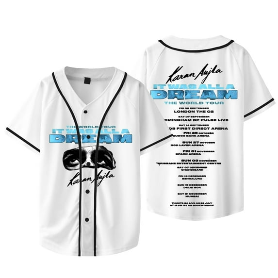 Karan Aujla It Was All A Dream Tour Baseball Jersey V-Neck Shirt 3D Short Sleeve Streetwear Casual Tee