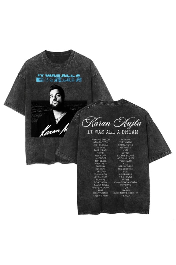 Karan Aujla It Was All A Dream World Tour T-Shirt Vintage Washed tshirt Women Men Short Sleeve Casual Crewneck Cotton Tee