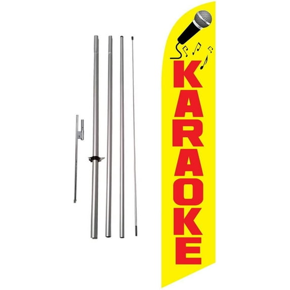 Karaoke 15 foot Outdoor Advertising Feather Banner Flag Kit Sign with Flag Pole and Ground Spike