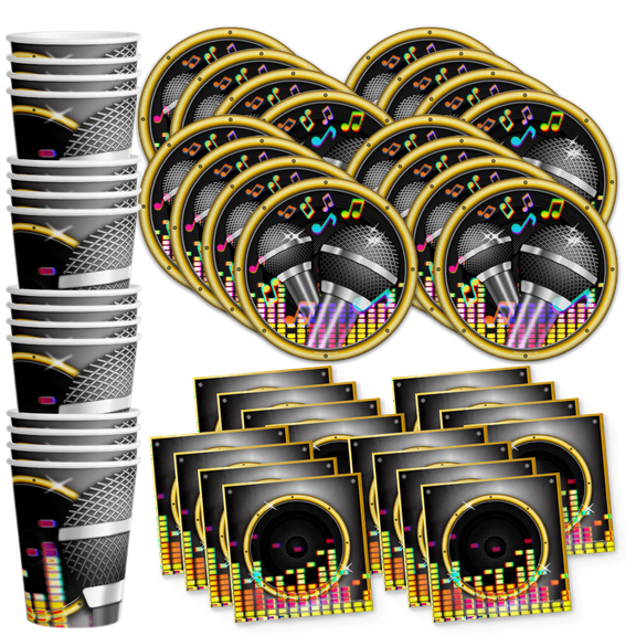 Karaoke - 48 Piece Birthday Party Supplies Set - Disposable Music Tableware Kit Includes 8 Inch Dessert Plates Napkins and Cups for 16 Guests