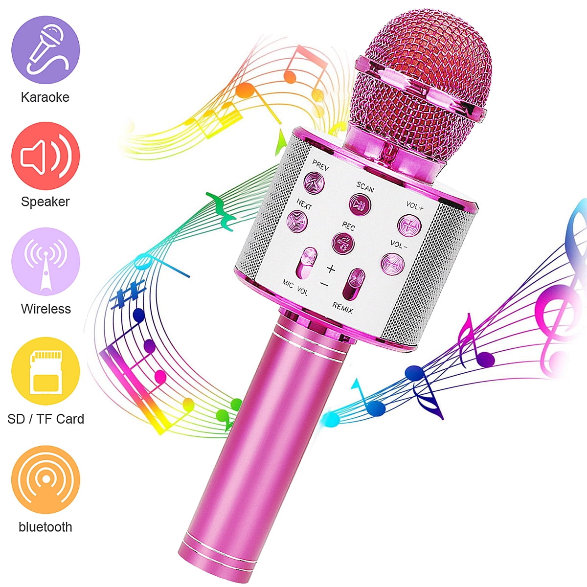 Karaoke Bluetooth Microphone with Speaker Magic Voices, Record Function,  Handheld Wireless Microphone for Kids Party KTV Gifts