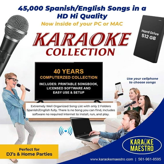 Karaoke DJ's 45,000 Songs Spanish & English Professional