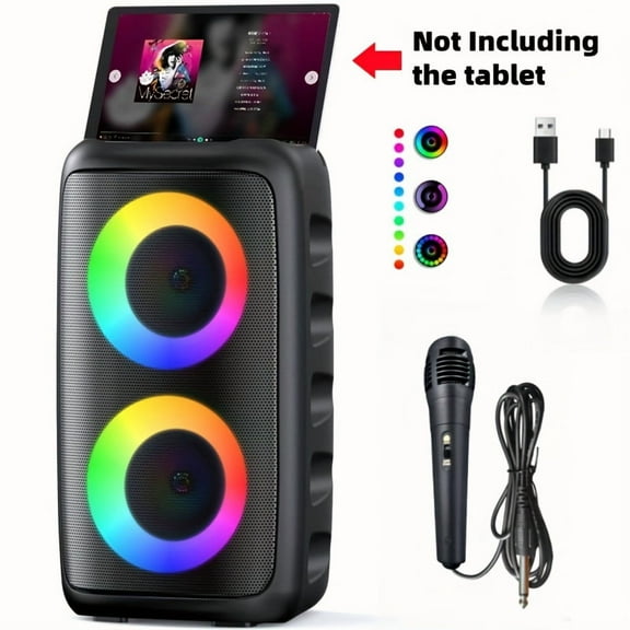 Karaoke Machine with 1 Wireless Microphone, 1 Wired Microphone, Adult Portable Speaker, PA System with LED Lights Singing Karaoke Speaker, Supports TF Card/USB, AUX Input, TWS Suitable for Party Use