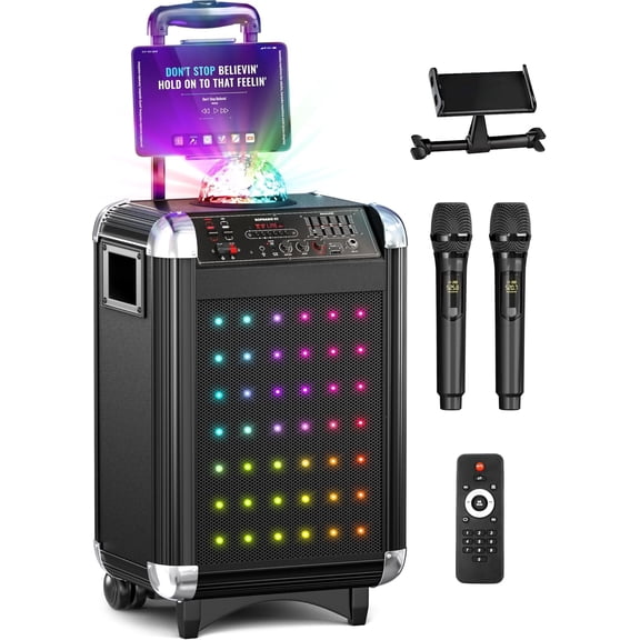 Karaoke Machine for  and  with 2   Microphones. Portable Singing PA Speaker System with Disco Ball Lights, Lyrics Display Tablet Holder & TV . Soprano X1 2.0