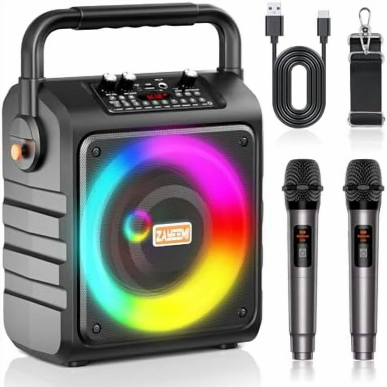 Karaoke Machine with 2 UHF Wireless Microphones, Portable