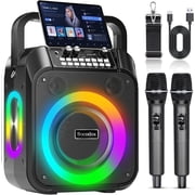 Socodox Karaoke Machine,30W Portable Bluetooth Home Karaoke Speaker with 2 Microphones,6000mAh Battery 12H Playtime,TWS Stereo,RGB Light for Adults,Kids,Parties,Singing,DJ