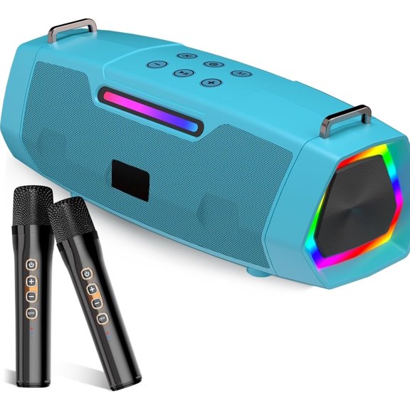 Karaoke Machine with 60W  Sound - Portable Karaoke System with 2  Microphones,  5.3, Long  Life for Outdoor & Family Party, Ideal for Young Man,Teenagers, Boys - Blue