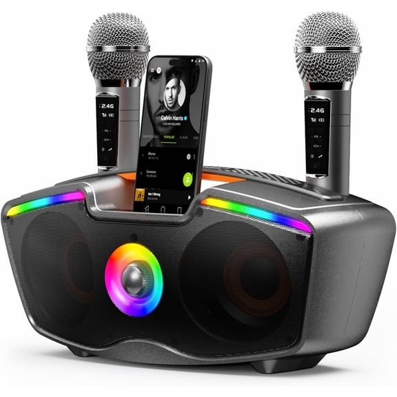 Karaoke Machine for Adults & , 80W Portable Speaker with 2 Microphones, Echo Adjustment, Support USB/AUX/TF Card, for Outdoor/Indoor Gathering Gifts (Gray)
