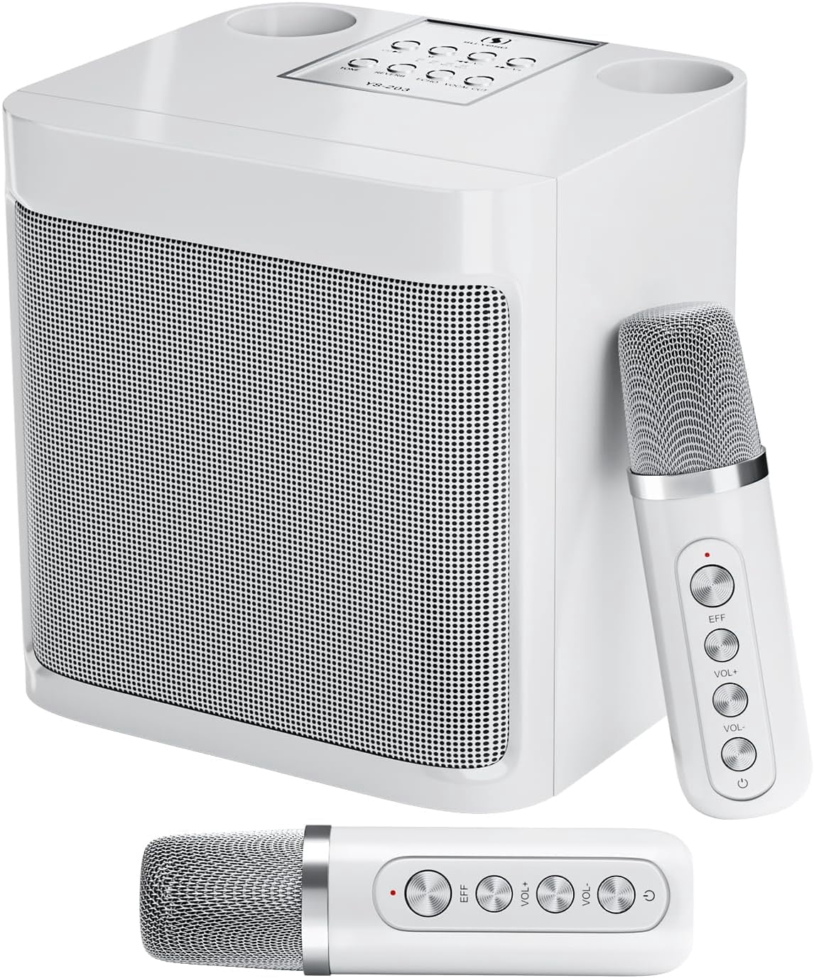 Karaoke Machine with 2 Wireless Mics, Portable Bluetooth Speaker for TV Singing, Home Party & Gifts for Adults, Kids, Boys & Girls White
