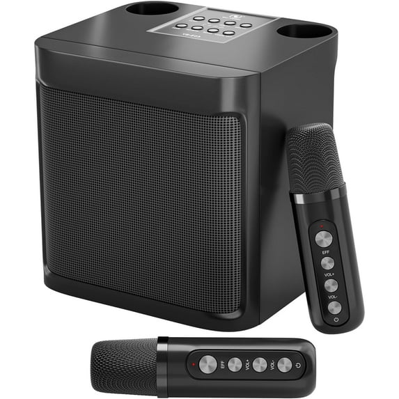 Karaoke Machine with 2 Wireless Mics, Portable Bluetooth Speaker for TV Singing, Home Party & Gifts for Adults, Kids, Boys & Girls Black