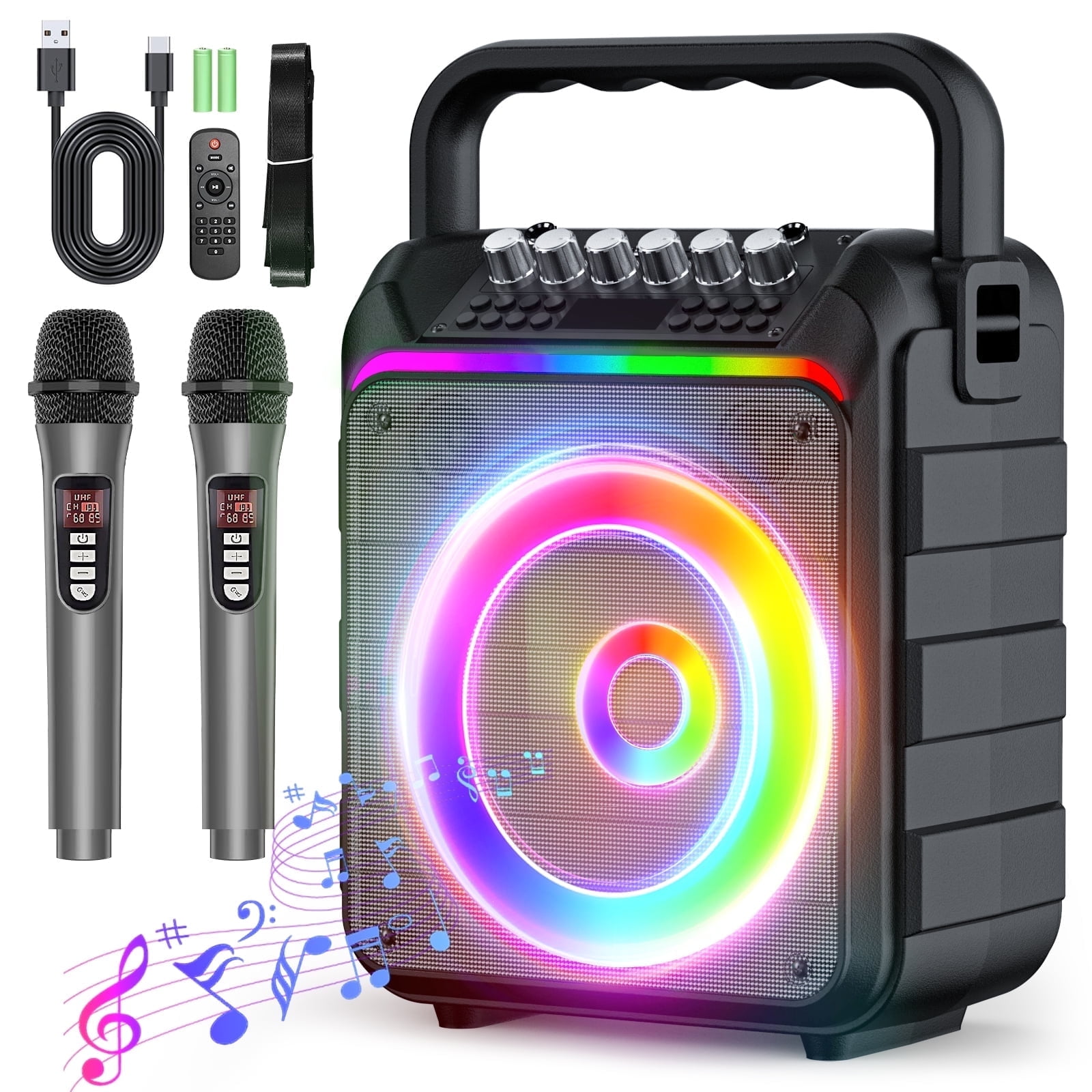 Walmart Coupons of Karaoke Machine for Adults Kids - Portable Wireless Bluetooth Speaker with 2 Wireless Microphones, Supports for TWS, USB, FM, AUX in, TF Card, for Party, Meeting