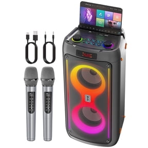Gesnada Karaoke Machine with 2 Wireless Microphones, 200W Peak Power, TWS, USB/TF/AUX, Perfect Graduation Gift