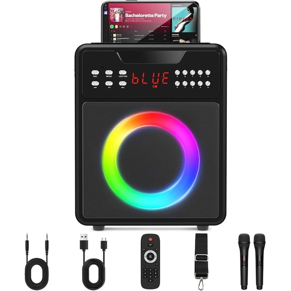 Karaoke Machine for Adults & , Portable Karaoke Machine with 2 Microphones, Portable Speaker with PA System Supports USB, Aux in, TF Card for Party and Outdoor Event