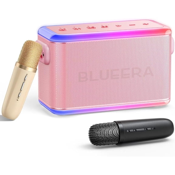 Karaoke Machine for Adults , Portable Speaker with 2 Microphones, Party Speaker Supports TWS/TF Card/USB/AUX/Live/REC for Party Outdoor, LED Lights, DSP Chip