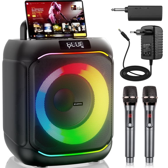 Karaoke Machine with Display Light, Professional PA System for Adults, 300W Speaker with Built-in Screen with Lyrics Display with 2 Micphones，Support WiFi AUX HDMI for TV Projector