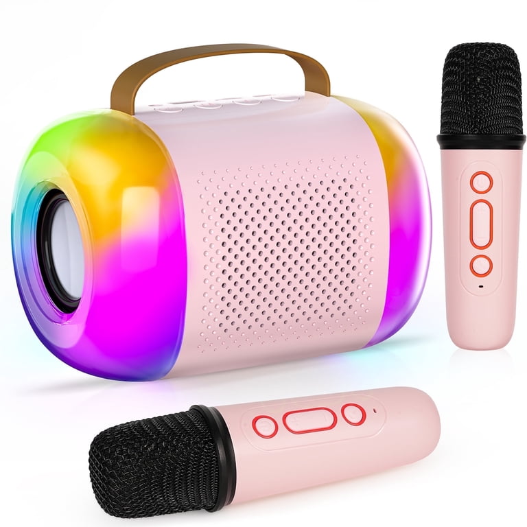 Machine Karaoké Portable Enfant Avec 2 Micros Sans Fil - Haut-Parleur Bluetooth Blanc