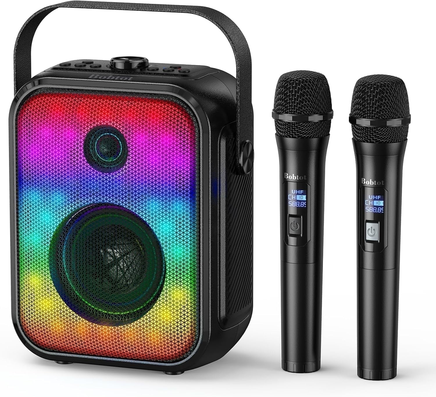 Bobtot Karaoke Machine for Kids and Adult,Portable Bluetooth Speaker with 2 Wireless Microphone Karaoke Machine with RGB Light and Subwoofer Support TWS/FM/USB/AUX for Party Outdoor