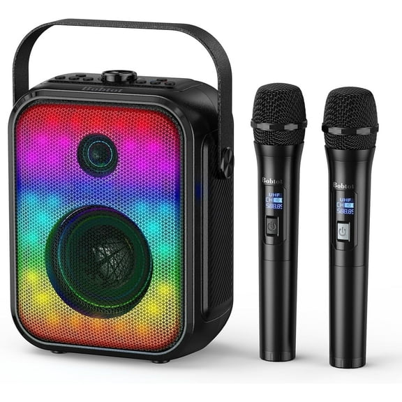Bobtot Karaoke Machine for Kids and Adult,Portable Bluetooth Speaker with 2 Wireless Microphone Karaoke Machine with RGB Light and Subwoofer Support TWS/FM/USB/AUX for Party Outdoor