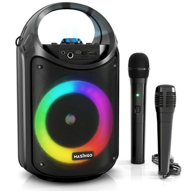 MASINGO Karaoke Machine for Kids and Adults with 1 Wireless Karaoke Microphone and 1 Wired Mic, PA Portable Speaker with LED Lights, Supports TF Card/USB, AUX/MIC in, TWS for Home Party, Burletta C10
