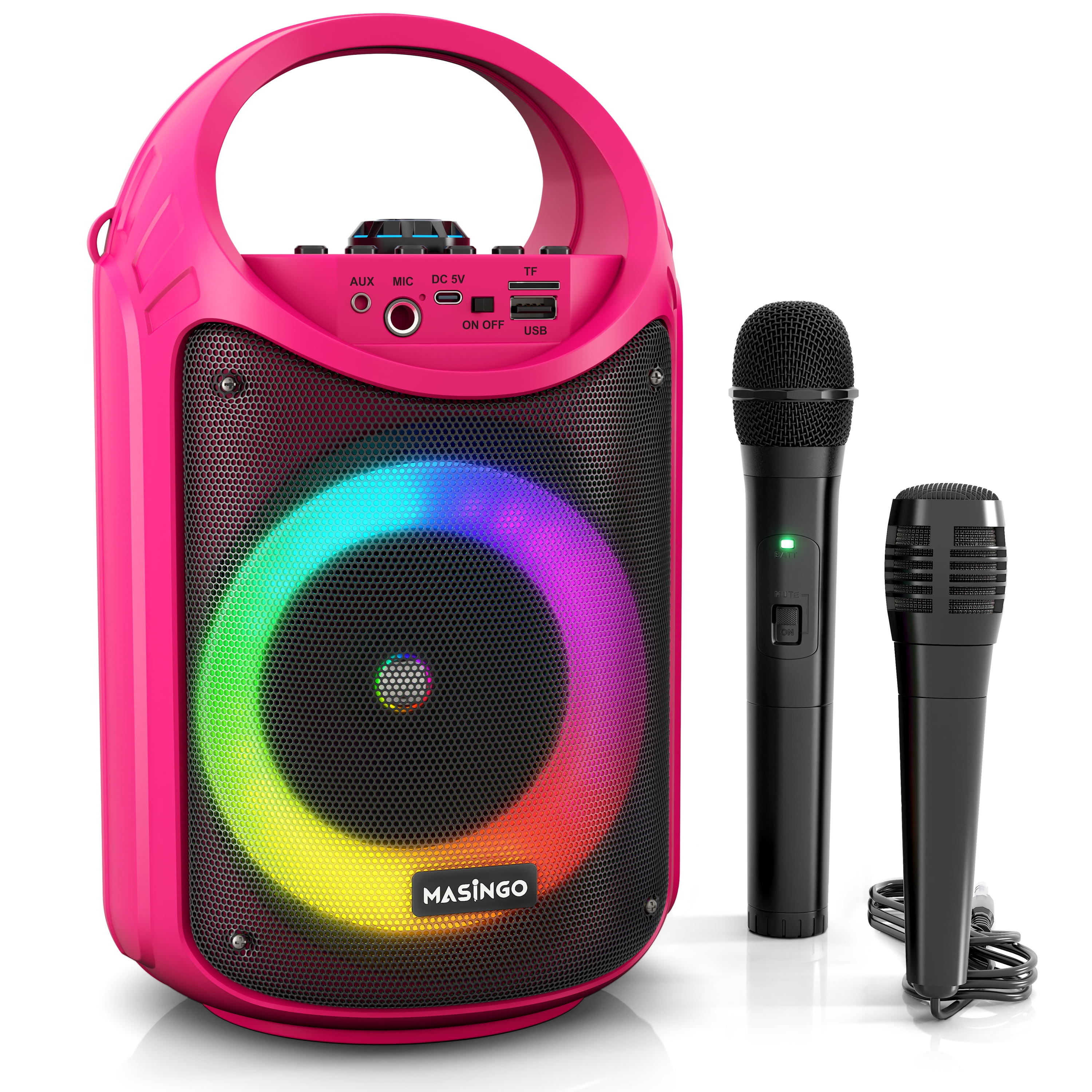 VeGue Karaoke Machine, Bluetooth Speaker PA System for Adults & Kids with 2  Wireless Microphones, 8'' Subwoofer, Wireless Singing Machine for