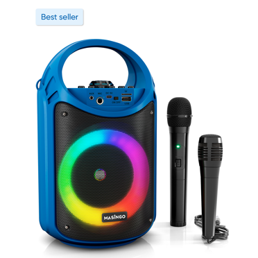 Karaoke Machine With 2 Mics & LED Lights - Portable Bluetooth Speaker For Home Parties & Kids