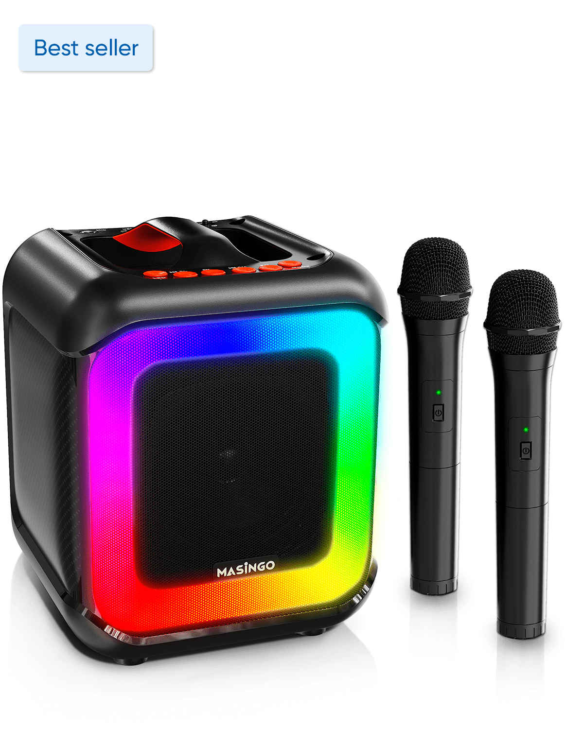 MASINGO Karaoke Machine for Kids and Adults with 2 Wireless Bluetooth Microphones, PA Portable Speaker Toy for Girls and Boys with Colorful LED Lights, Supports TF Card/USB, TWS for Home Party, C7
