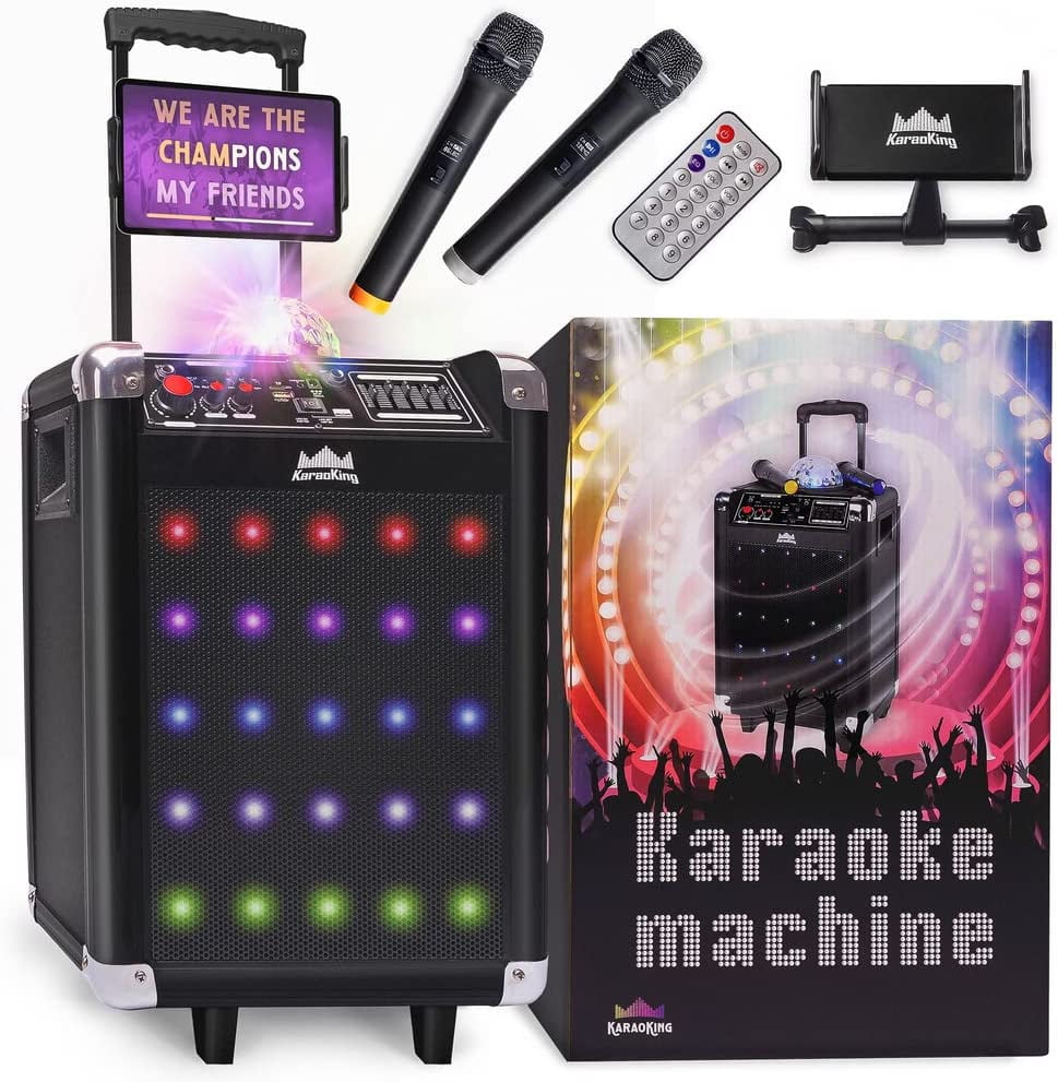 Karaoke Machine for Kids and Adults NEW Wireless Microphone Speaker with Disco Ball, 2 Wireless Bluetooth Microphones and FREE Phone/Tablet Holder Karaoke Bluetooth Toys for Kids G100 - KaraoKing