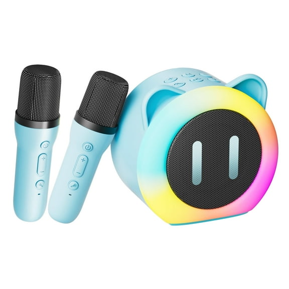 Karaoke Machine for Kids Adults Portable Bluetooth 5.3 Speaker with 2 Wireless Microphones, Five LED Disco Lights Modes, Five Funny Sound Modes, for Girls Boys Home Party-Blue