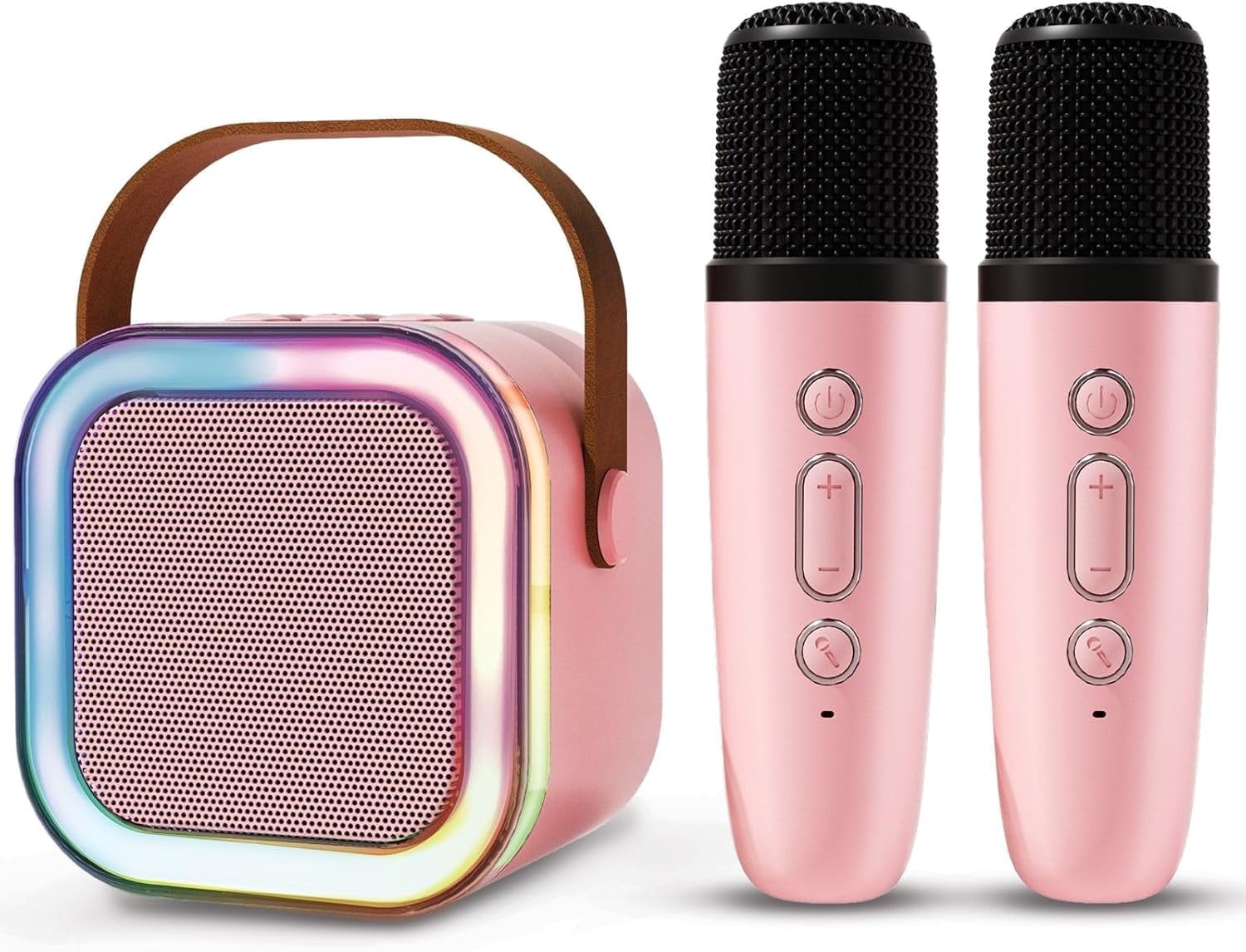 Karaoke Machine for Kids Adults, Portable Mini Bluetooth Speaker with 2 Wireless Microphones, LED Lights, Singing System for Family Home Party, Voice Changer, Boys Girls Karaoke Machine with Speaker