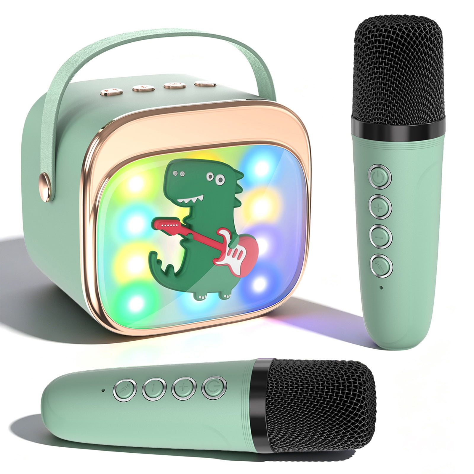 Rirool Kids Karaoke Machine with 2 Wireless Microphones, Bluetooth Karaoke Speaker with LED Lights, Voice Changer & Portable Party Toy for Boys & Girls, Green