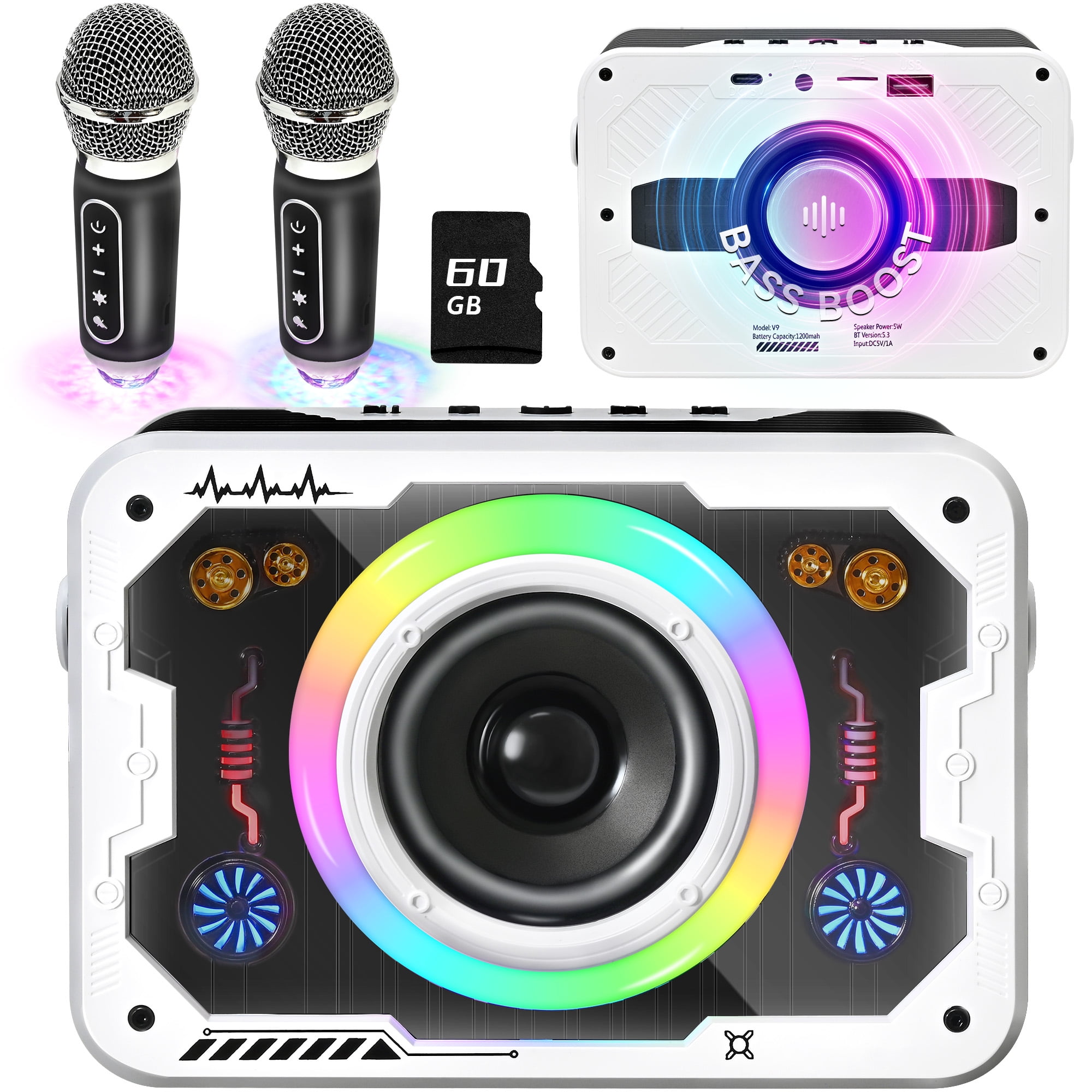 Karaoke Machine - Mini Karaoke Machine For Kids, High-Definition 3D Subwoofer Karaoke Sound, Kids Toys With Microphone, LED Lights, Voice-Changing Microphone For Singing, Birthday Gifts For Girls Boys