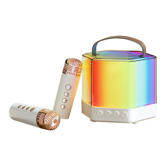 Karaoke Machine Mini Wireless Microphone and Speaker Set with 2 Microphone RGB Color Light Handheld Mic Gifts for Birthday Party Desktop Outdoor Portable Dual Microphone Karaoke System