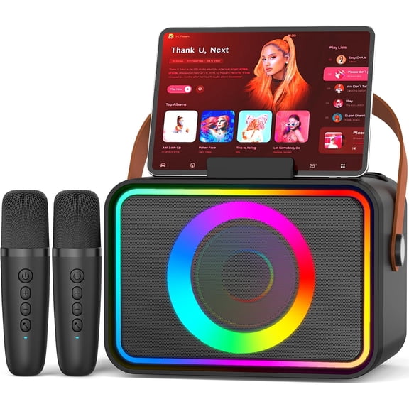 Karaoke Machine,Portable Bluetooth Speaker with 2 Wireless Microphone for Adults & Kids LED Lights, PA System Supports USB/TF/AUX,Gift Party Easter Gifts(Black)