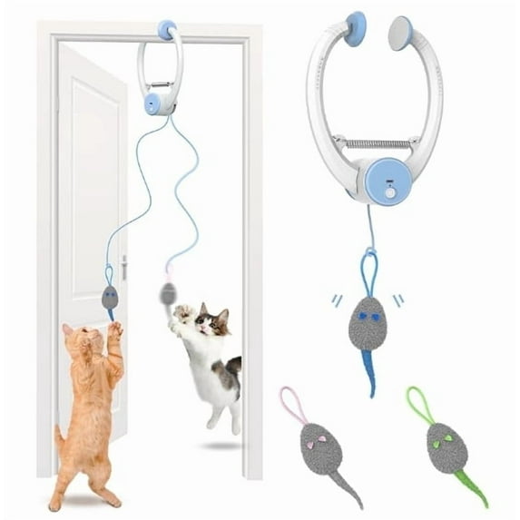 Door Hanging Auto-Rebound Cat Toy, Retractable Kitten Teaser with 3 Catnip Mice, Interactive Pet Play Toy for Indoor Cats