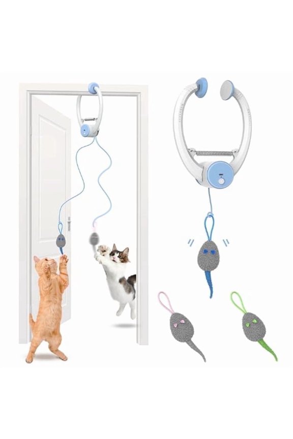 Interactive Cat Toy for Indoor Cats Automatic Self-Play Toy for Kitty USB Rechargeable Door Frame Hanging Cat Toy,Door Hanging Auto-Rebound Cat Toy, Retractable Kitten Teaser
