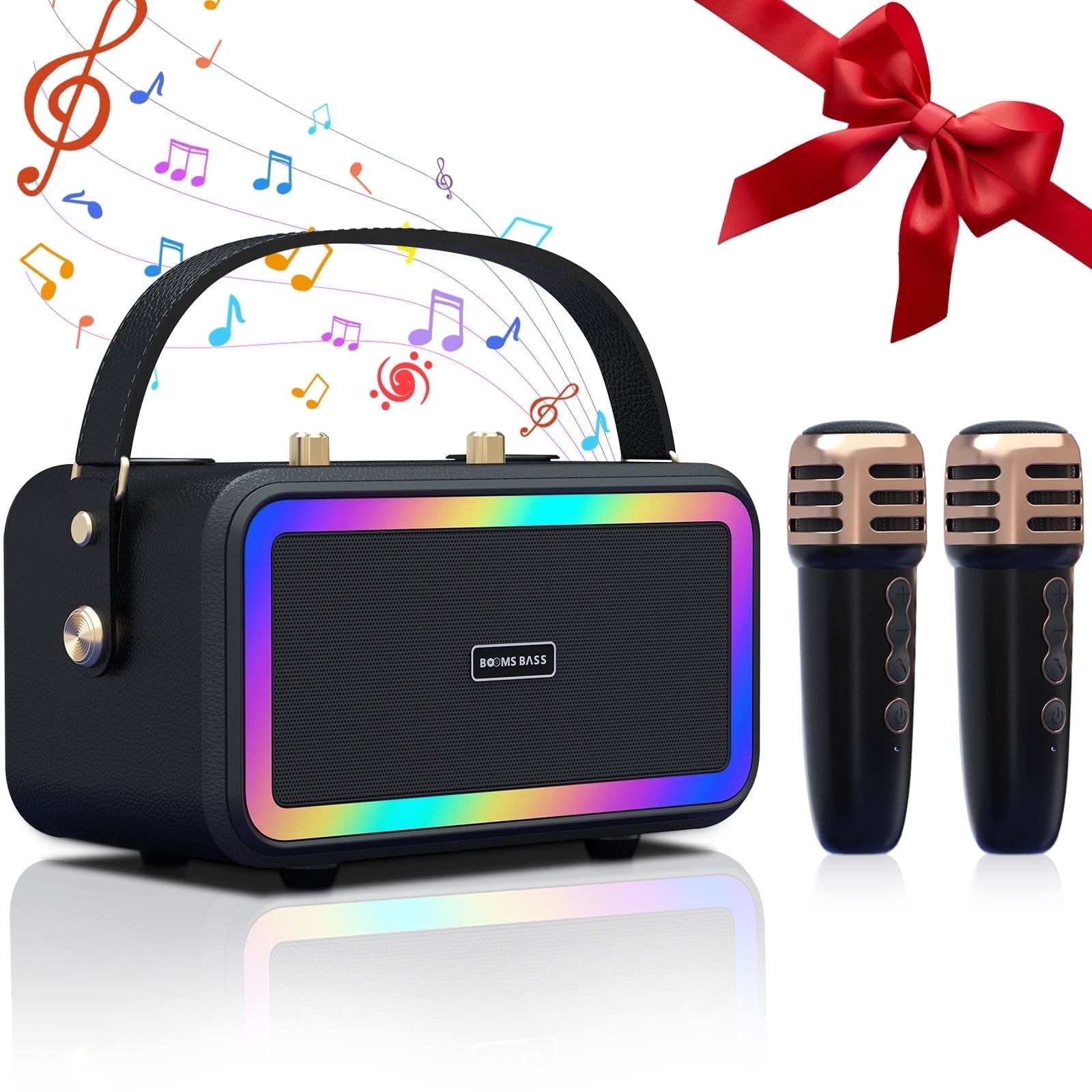 Portable Karaoke Machine with 2 Wireless Microphone for Adults Kids, Bluetooth Karaoke Speaker with RGB Lights Supports USB/TF/AUX Inputs,Birthdays Gift