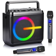 Karaoke Machine, Speaker with 2 Microphones, Portable Voice Amplifier PA System for Adults with LED Lights Support Bass/Treble Adjustment, TF Card/USB, REC for Party