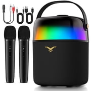 Karaoke Machine with Two Wireless Microphones, Portable Bluetooth Karaoke Speaker for Adults Kids, PA System Set with Bass/Treble Mode, 360  Degree Party Lights, Support FM/AUX/USB/6.35mm for Home TV