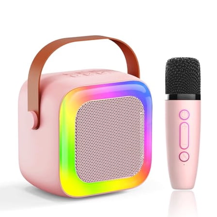 Karaoke Machine Wireless Speaker – mini Karaoke for Kids 3-5,Girls & Boys with Built-in Microphone for Singing,Kids Karaoke Machine,Small Microphone & Speaker,Ideal Gift (Pink)