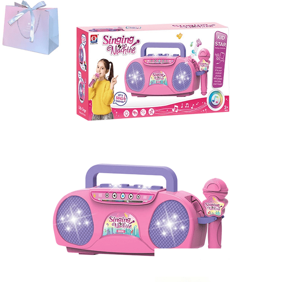 Karaoke Machine for Kids - Kids Microphone with Stand, 2026 New Flashing Stage Lights, Retractable Design, Built-in Music & Colorful Lights with Echo